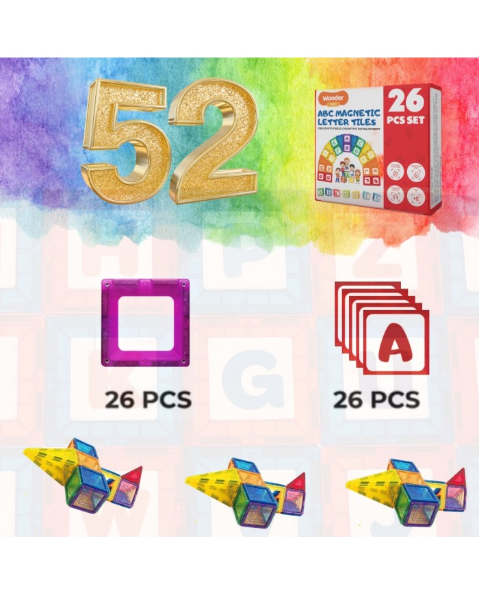 Magnetic Building Blocks 52Pcs Alphabet Construction Toys, Kit Include 26 Magnetic Windows and 26 Alfabet Letters