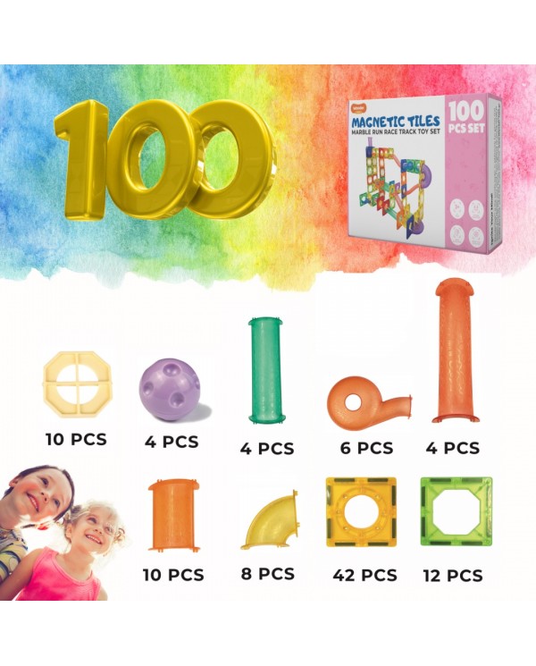 Running Ball 100 Pieces, Set of Magnetic Building Blocks and Building Blocks, Educational Toys for Children