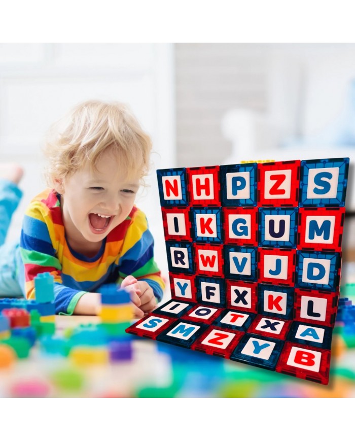 Magnetic Building Blocks 52Pcs Alphabet Construction Toys, κιτ περιλαμβάνει 26 μαγνητικά παράθυρα και 26 γράμματα Alfabet