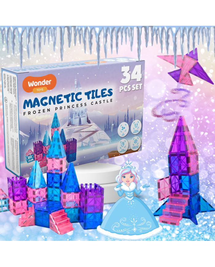 Frozen Princess Castle 34 Pieces Magnetic Tiles, Perfect Birthday Gift