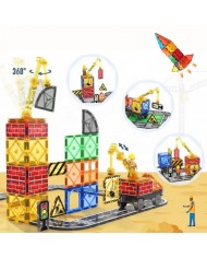 Magnetic Construction Set 63 pcs with Crane and Traffic Signs Toys