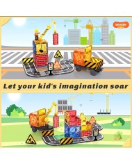 Magnetic Construction Set 63 pcs with Crane and Traffic Signs Toys