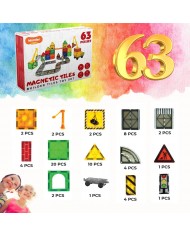 Magnetic Construction Set 63 pcs with Crane and Traffic Signs Toys