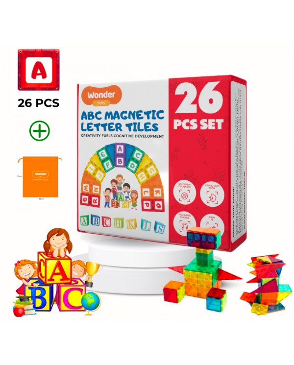 Magnetic Building Blocks 52Pcs Alphabet Construction Toys, κιτ περιλαμβάνει 26 μαγνητικά παράθυρα και 26 γράμματα Alfabet