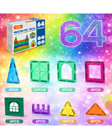 Classic Magnetic Blocks 64 Pieces The Original Magnetic Building Toys for Boys and Girls Ages 3 4 5 6