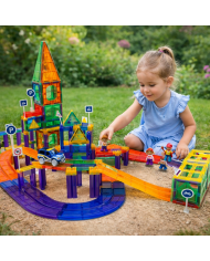 122 Pieces Racing Car Building Blocks, Educational Toys, Magnetic Tiles, 2 Truck Playset