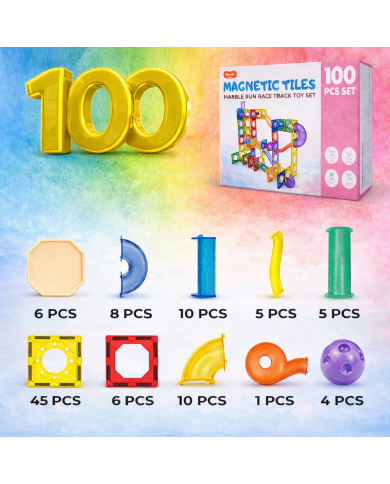 Running Ball 100 Pieces, Set of Magnetic Building Blocks and Building Blocks, Educational Toys for Children
