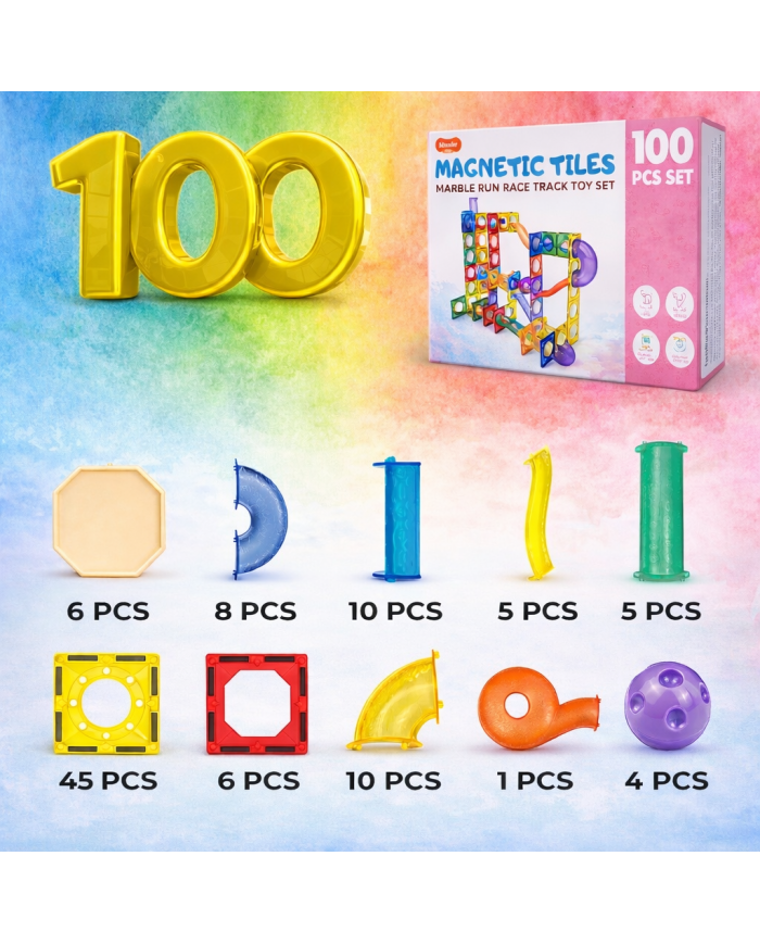 Running Ball 100 Pieces, Set of Magnetic Building Blocks and Building Blocks, Educational Toys for Children