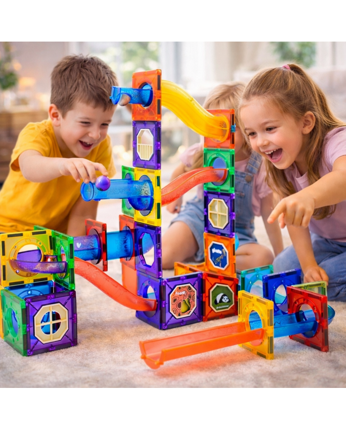 Running Ball 100 Pieces, Set of Magnetic Building Blocks and Building Blocks, Educational Toys for Children