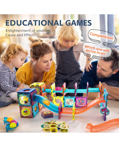 Running Ball 100 Pieces, Set of Magnetic Building Blocks and Building Blocks, Educational Toys for Children