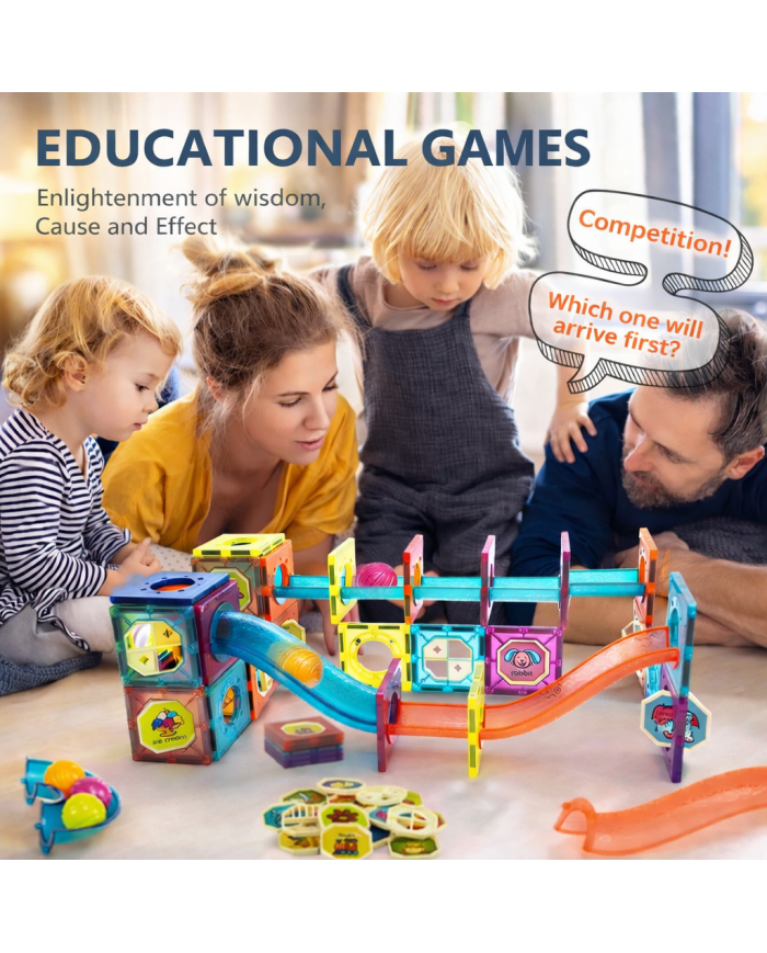 Running Ball 100 Pieces, Set of Magnetic Building Blocks and Building Blocks, Educational Toys for Children