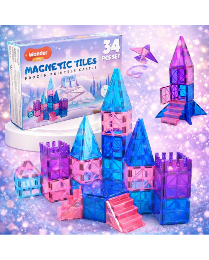 Frozen Princess Castle 34 Pieces Magnetic Tiles, Perfect Birthday Gift