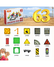 Magnetic Construction Set 63 pcs with Crane and Traffic Signs Toys