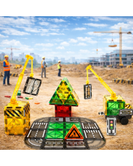 Magnetic Construction Set 63 pcs with Crane and Traffic Signs Toys