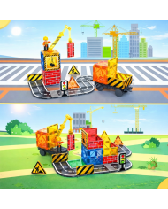 Magnetic Construction Set 63 pcs with Crane and Traffic Signs Toys