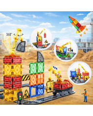 Magnetic Construction Set 63 pcs with Crane and Traffic Signs Toys