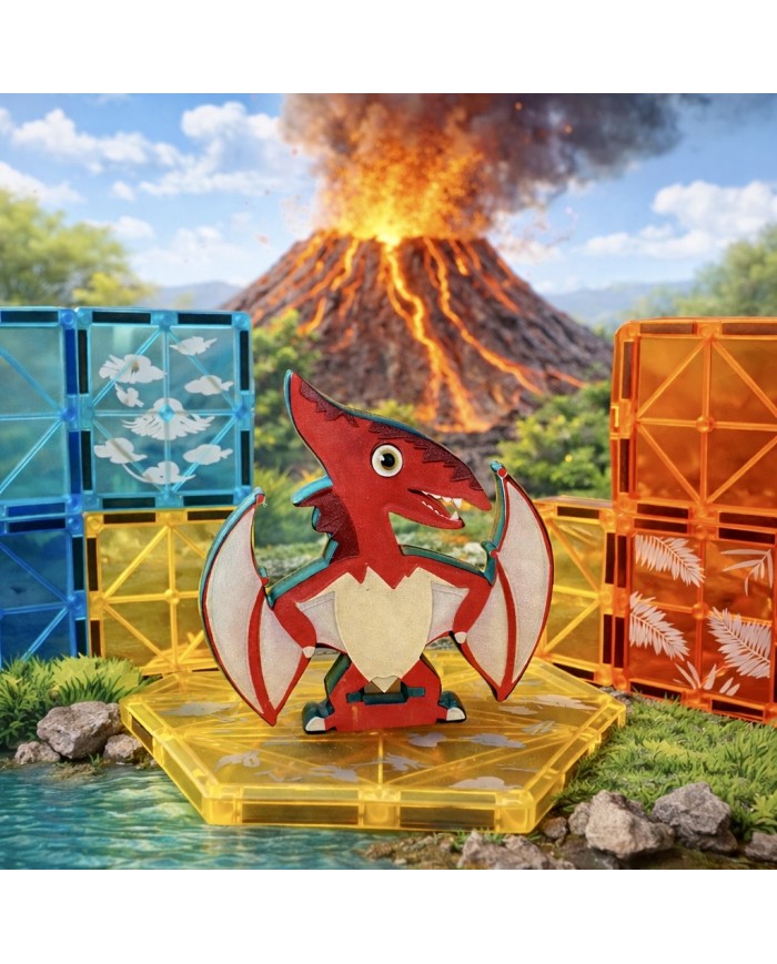 Dinosaur Magnetic Tiles Construction Set – 63 Pieces