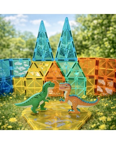 Dinosaur Magnetic Tiles Construction Set – 63 Pieces