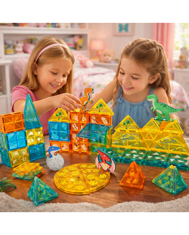 Dinosaur Magnetic Tiles Construction Set – 63 Pieces
