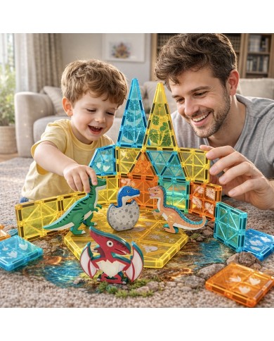 Dinosaur Magnetic Tiles Construction Set – 63 Pieces