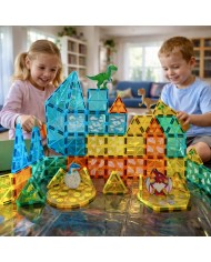 Dinosaur Magnetic Tiles Construction Set – 63 Pieces