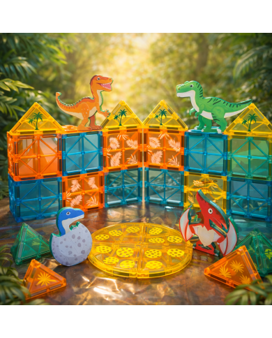 Dinosaur Magnetic Tiles Construction Set – 63 Pieces
