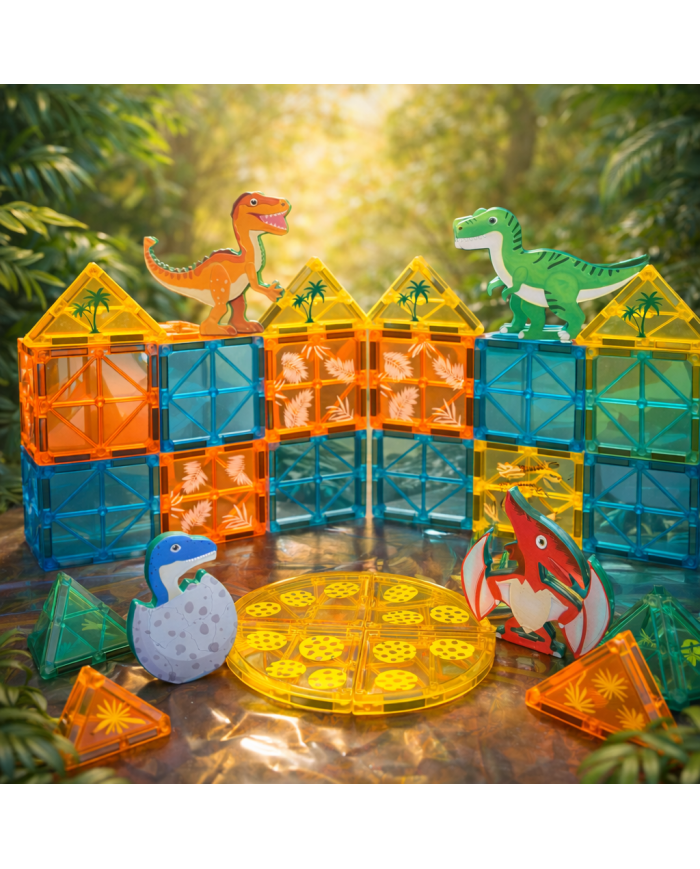 Dinosaur Magnetic Tiles Construction Set – 63 Pieces